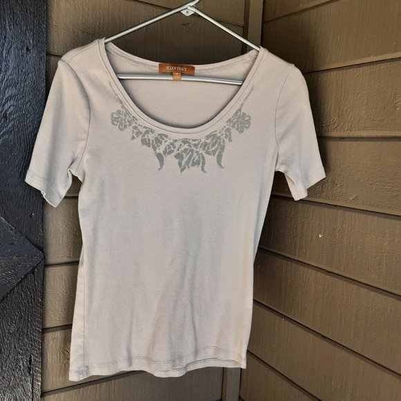 Ellen Tracy blouse with silver bead design Size M - Picture 1 of 4